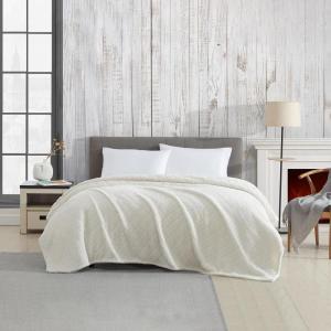 imageCathay Home Coleman Oversize Diamond Quilted Teddy Sherpa Fleece Throw BlanketBedspread  Home Sofa Couch Outdoor Travel Stadium Sports Camping Hiking  Indigo FullQueen 90quotx90quotOff White