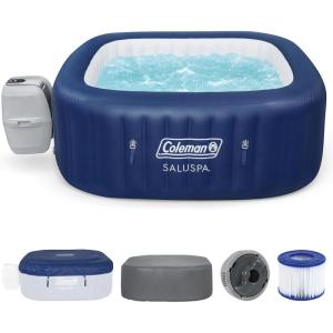 imageColeman Hawaii AirJet Large Square 4 to 6 Person Inflatable Hot Tub Portable Outdoor Spa with 140 AirJets and EnergySense Cover GreyBlue