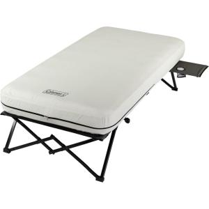 imageColeman QueenSize Airbed Cot Combination Folding Air Mattress with Steel Frame ampamp Side Table Battery Pump Included Great for Camping Lounging Elevated Sleeping Guests ampamp MoreCot