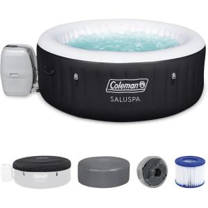imageColeman SaluSpa Miami AirJet 2 to 4 Person Round Inflatable Hot Tub Portable Outdoor Spa with 120 Soothing AirJets and Insulated Cover BlackBlack