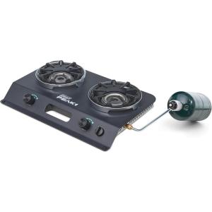 imageColeman PEAK1 2Burner Portable Camping Stove Premium 20000 BTUs Gas Stove with Adjustable Burners ampamp Carry Case Great for Camping Tailgating Grilling BBQ ampamp More