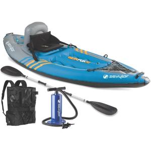 imageSevylor QuickPak K1 1Person Inflatable Kayak Kayak Folds into Backpack with 5Minute Setup 21Gauge PVC Construction Hand Pump ampamp Paddle Included