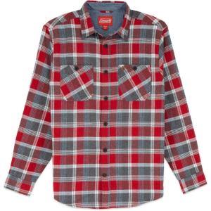 imageColeman Mens LongSleeve Flannel Shirt Midweight Western Plaid ButtonDown BlueGrey MediumRed